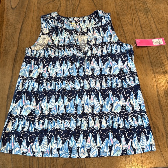 Lilly Pulitzer‎ Low Tide Navy Blue Sails and Stripes Split Neck Tank Top NWT S - Picture 2 of 10